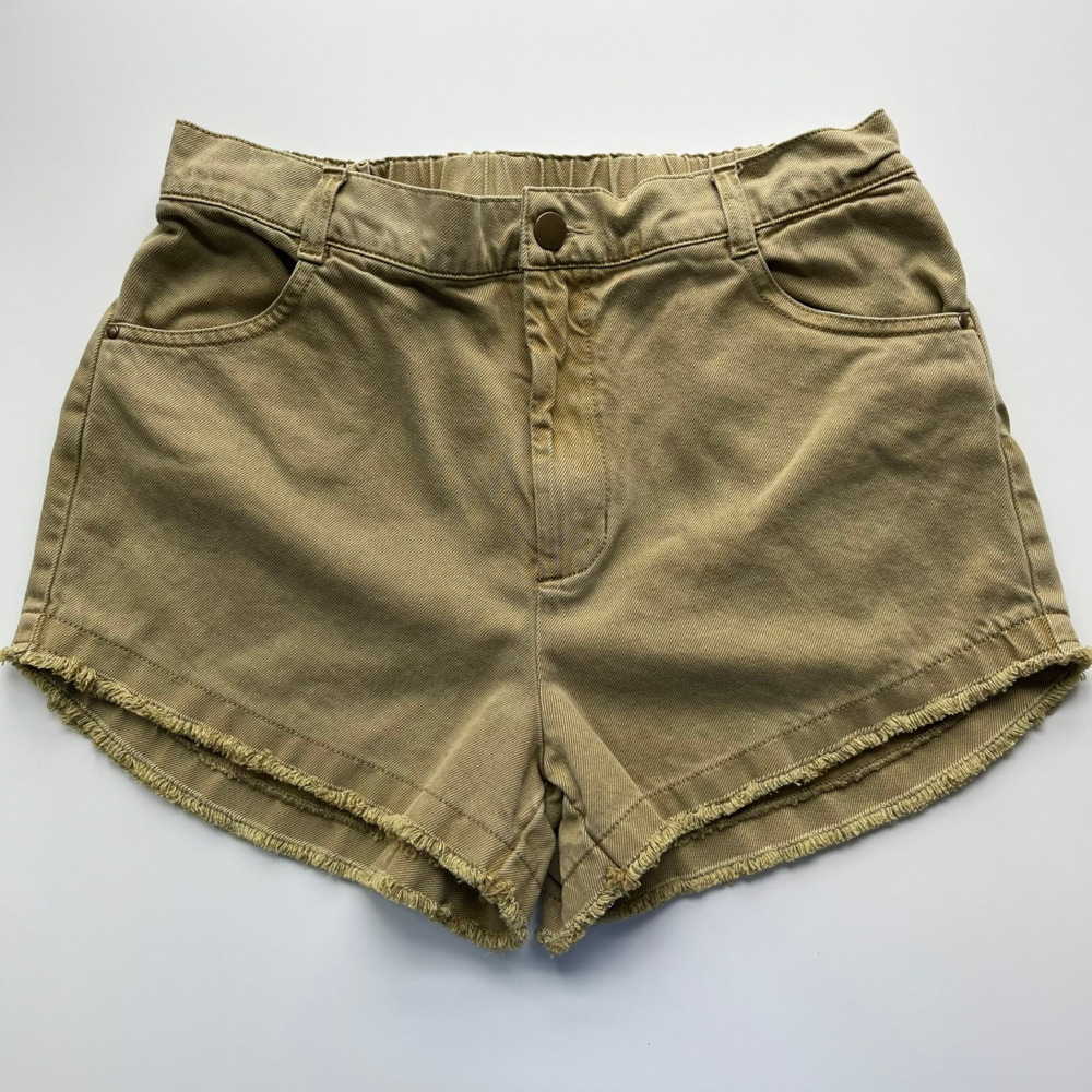Young Fabulous & Broke Olive Frayed Hem High-Rise Denim Shorts